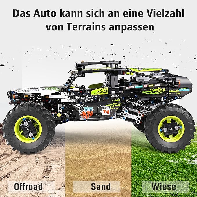 Mould King 18002 Off-Road Car Model, 1890 Pcs Building Block Climbing Vehicle with 5 Motor, Big RC Car Toy for Kids/Adult