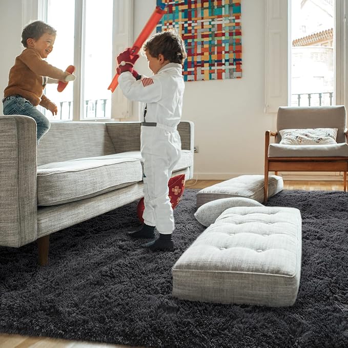 Amearea Premium Soft Fluffy Rug Modern Shag Carpet, 5' x 7', Fuzzy Plush Rugs for Living Room Bedroom Kids Room Home Decor, Nursery Non Slip Indoor Shaggy Carpets, Dark Grey
