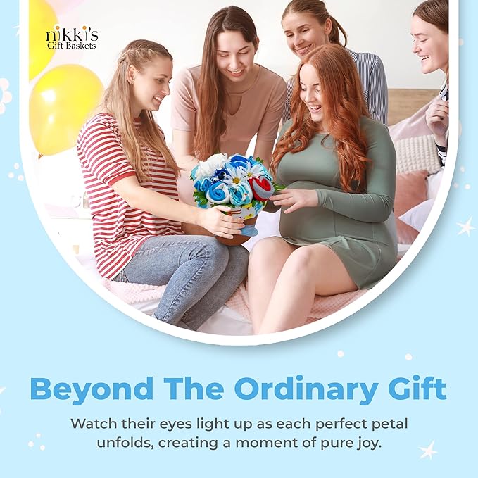 Baby Boy Clothing Flower Bouquet | Newborn Baby Boy Gift Basket with Baby Clothing Arranged Like Celebration Flowers, Creative Unique Blue Baby Set for Expecting Moms, Includes Spaceship Clothing Set