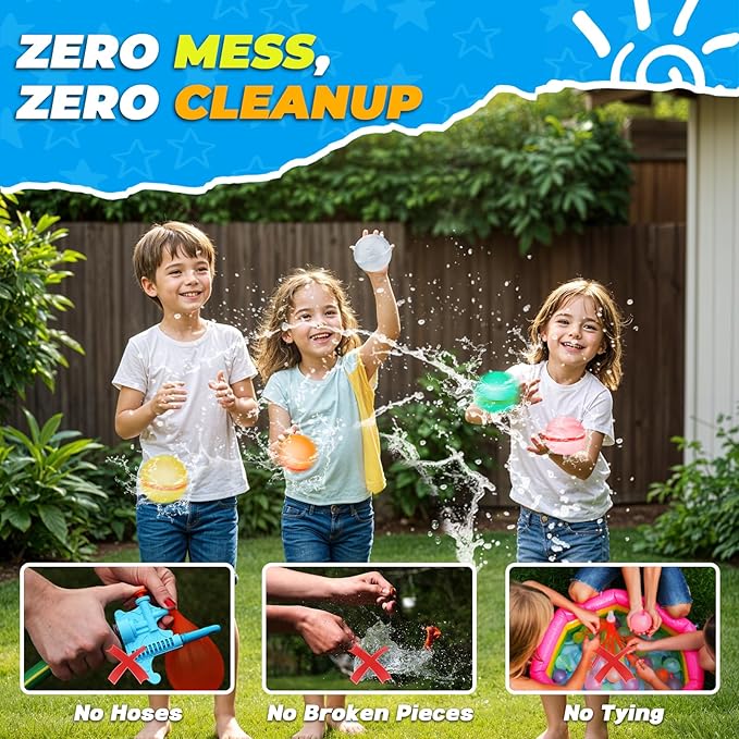 16PCS Magnetic Reusable Water Balloons, Refillable Silicone Bath Pool Beach Toys for Kids, Quick Fill Self-Sealing Splash Balls for Outdoor Water Fun Summer Family Games