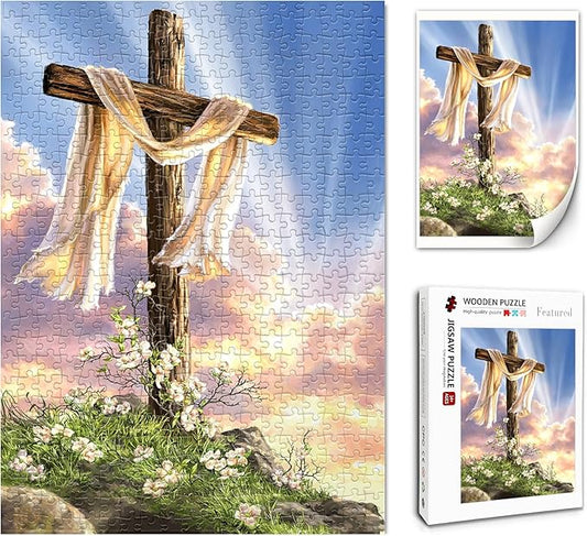 Christian Puzzles for Adults 500 Pieces - He is Risen - Wooden Religious Jesus Puzzles Christian Gifts for Women Men Kids