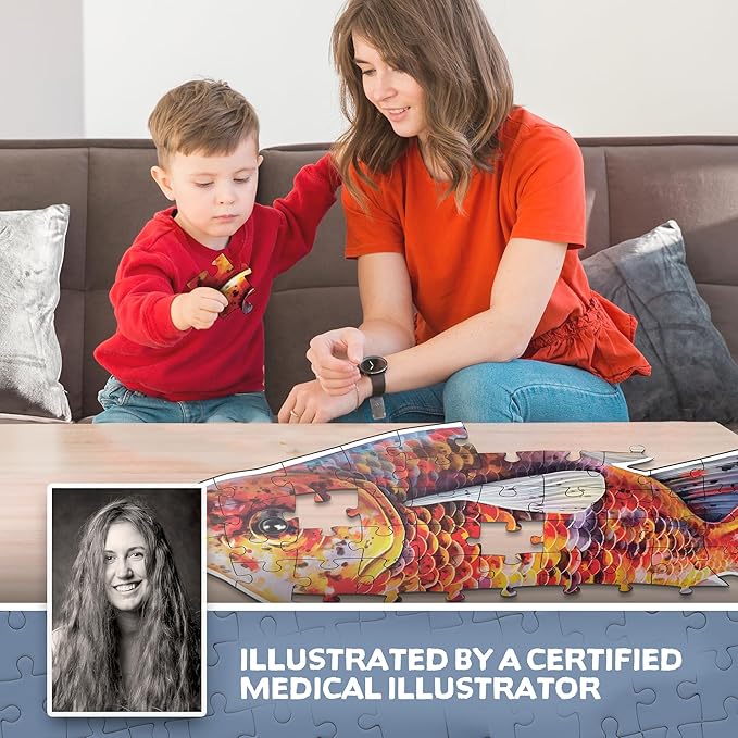 Goldfish Animal Anatomy Floor Puzzle | 100-Piece Double Sided Jigsaw Puzzle | Large-Sized, Over 4 Feet Scientifically Accurate Illustration - Fun and Educational Toy for Kids, Toddlers and Families