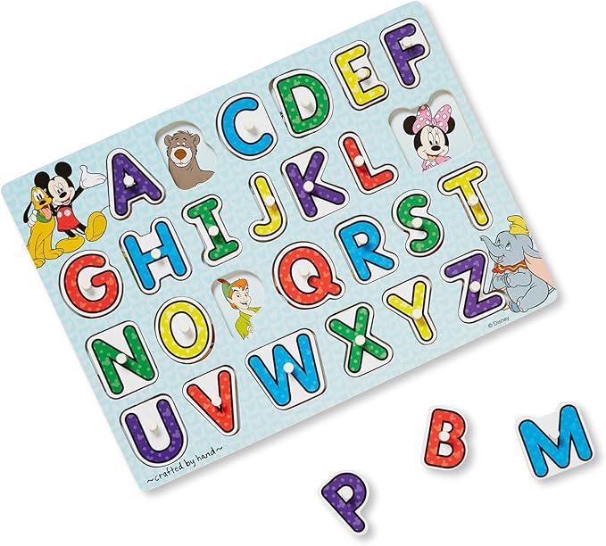 Melissa & Doug Disney Wooden Peg Puzzles Set: Letters, Numbers, and Shapes and Colors Letters And Number Puzzles, Disney, For Toddlers And Kids Ages 3+