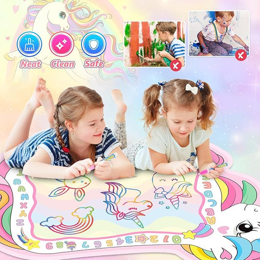 Unicorn Water Doodle Mat for Toddlers 2-5, 56 X 40 Inches Extra Large Water Painting Doodle Drawing Mat Preschool Educational Learning Toys Birthday Party Xmas Unicorns Gifts for Girls Age 2 3 4 5