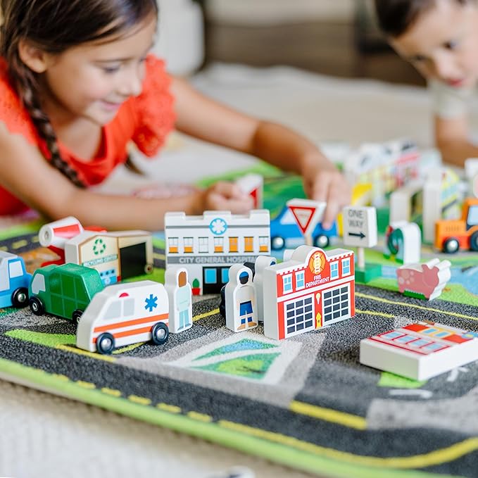 Melissa & Doug Deluxe Activity Road Rug Play Set with 49 Wooden Vehicles and Play Pieces