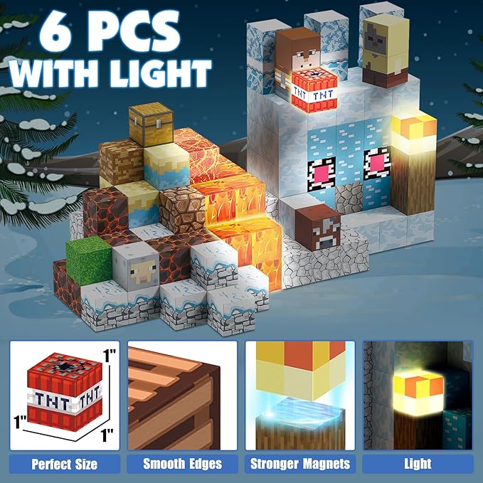 200PCS Magnetic Blocks Building Toys, Light Up Frozen Toy Building Blocks Set Magnet Cubes for Toddlers 3+, Build Frozen Castle STEM Sensory Magnetic Construction Toys