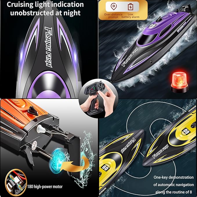 RC Boat with 2 Rechargeable Battery, 20+ MPH Fast Remote Control Boat for Pools and Lakes, 2.4G RC Boats Pool Toys for Adults and Kid (812-Orange)