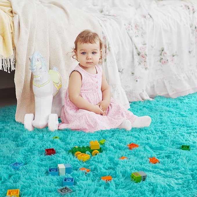 Ompaa Fluffy Rug, Super Soft Fuzzy Area Rugs for Bedroom Living Room - 6' x 9' Large Plush Furry Shag Rug - Kids Playroom Nursery Classroom Dining Room Decor Floor Carpet, Teal Blue