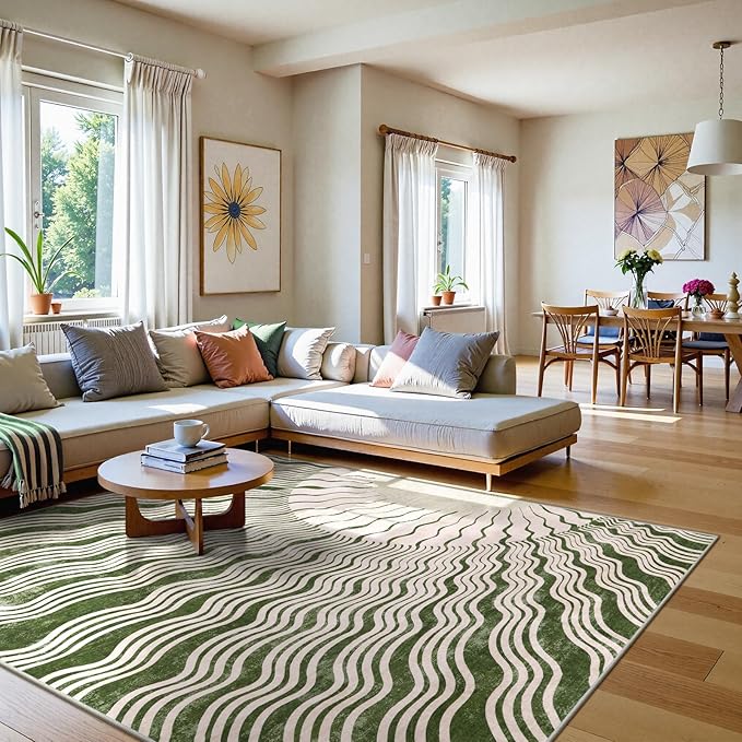 Boho 8x10 Area Rugs, Soft Washable Rugs 8x10 Green Rugs for Living Room, Ultra-Thin Non-Slip Bedroom Rug Classroom Rug Large Carpet for Nursery Dining Room (8x10ft,Green/Multi)