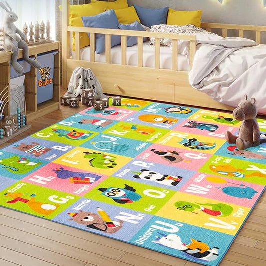 KC CUBS ABC Alphabet Animal Educational Learning & Fun Game Play Area Non Slip Boy & Girl Kids Rug Carpet for Children Bedroom, Toddler Classroom Daycare and Baby Playroom Floor Mat, Playtime Activity