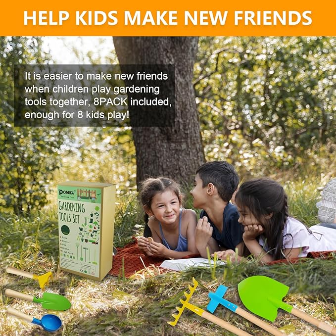 8PCS Kids Gardening Tools, Kids Rake and Shovel Set, Toddler Outdoor Yard Tools, Garden Toys Gifts for Boys Girls Age 3 4 5 6 7 8 Years Old