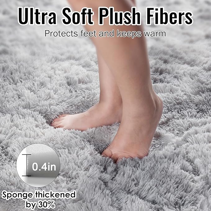 PAGISOFE 9x12 Area Rug Living Room, Machine Washable Light Grey Shaggy Rugs for Bedroom, Extra Large Indoor Gray Fluffy Nursery Carpet Boys Girls Dorm Pastel Rugs for Kids Room Home Decor Aesthetic