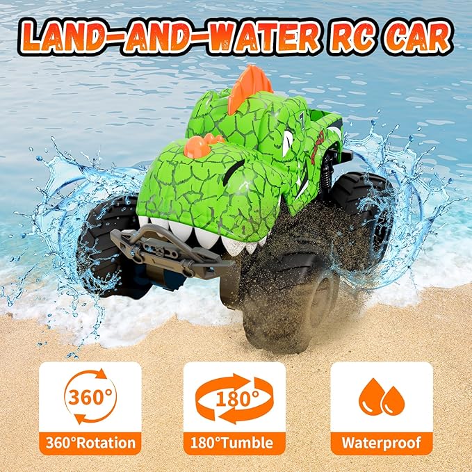 Remote Control Monster Car for Boys Age 6+, 2.4GHz Monster Cars with Light, RC Waterproof Land-and-Water Truck Toys, Birthday Gifts for Kids Boys 6,7,8-12 Years Old