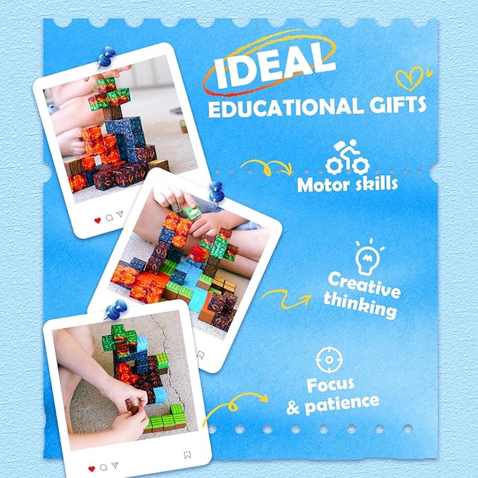 Magnetic Blocks-Build Mine Magnet World Dino Edition, Dinosaur Toys Magnet Building Blocks Jurassic Scenes Kids Toys for Boys 3-5 4-6 6-8 Magnetic STEM Construction Sensory Toddler Kids Games