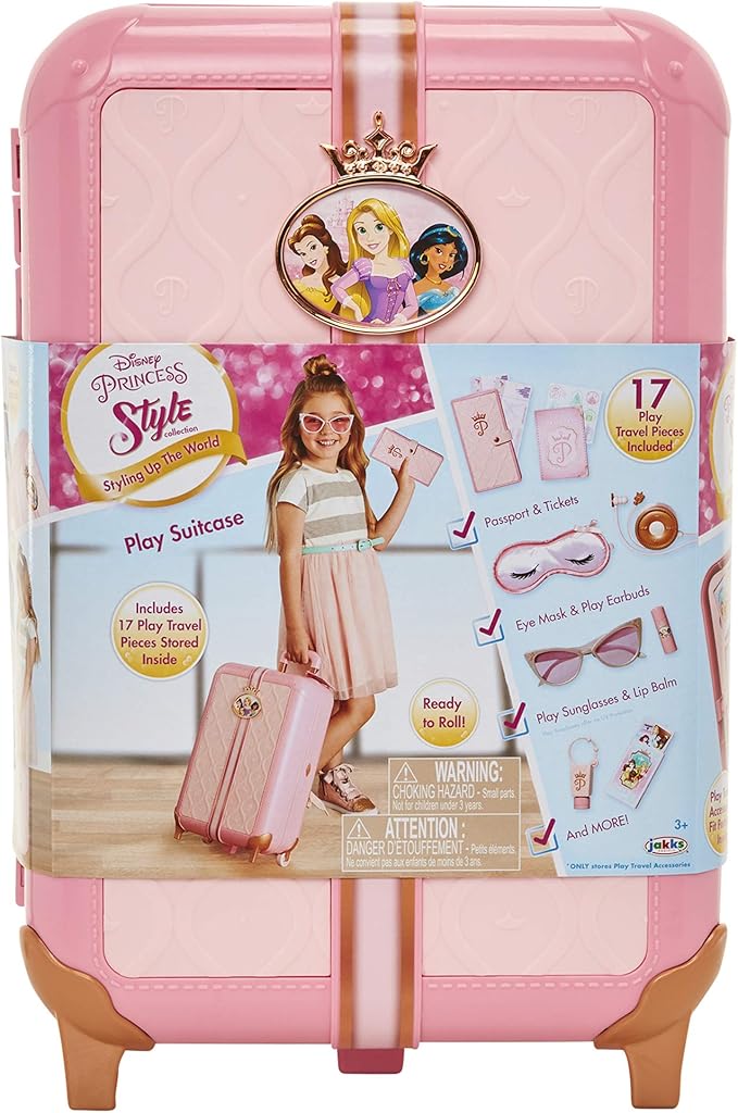 Disney Princess Travel Suitcase Play Set for Girls with Luggage Tag by Style Collection, 17 Pretend Play Accessoriespiece Including Travel Passport! for Ages 3+