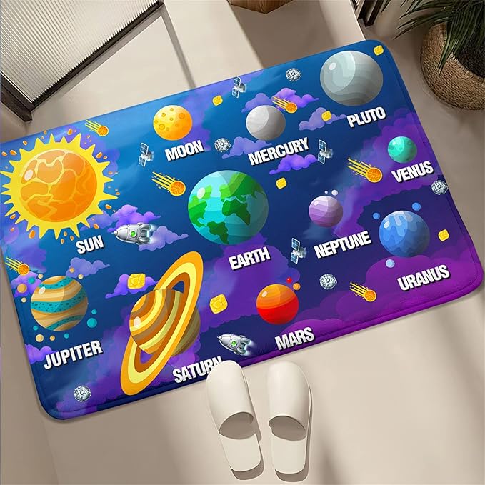 Outer Space Rugs Small Size Universe Solar System Planet Theme Carpets Kids Rugs for Playroom Educational Learning Area Rug for Living Room Bedroom Indoor Crystal Polyester Floor Sofa Mats, 2'×3'