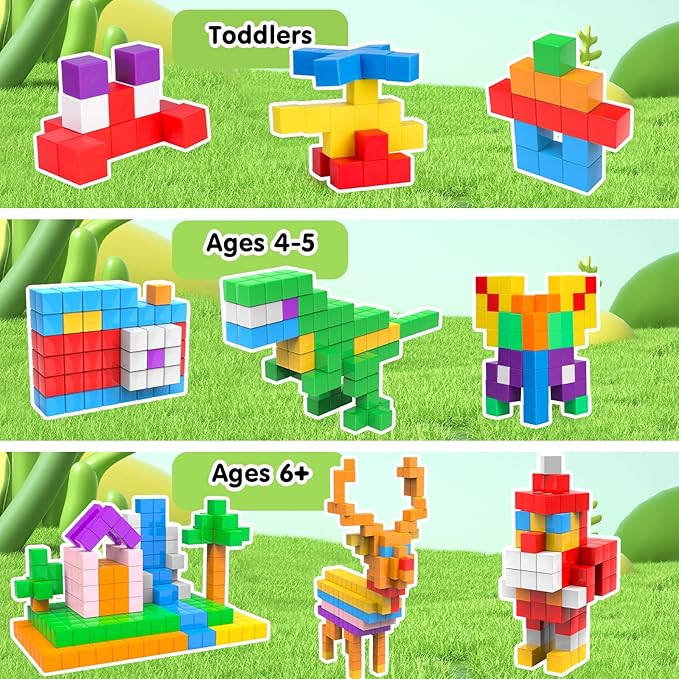 64 Pcs Magnetic Blocks, Magnet Blocks, Magnetic Cubes Blocks for Kids, Learning Educational Stem Blocks for Kids Ages 4-8