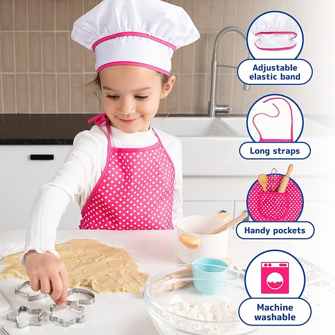Kids Cooking and Baking Chef Set for Little Girls, Complete Cooking Sets, Toddler Dress Up and Pretend Play Dress Up Clothes for Girls, Kitchen Toys 3-5 Years Old with Kids Aprons