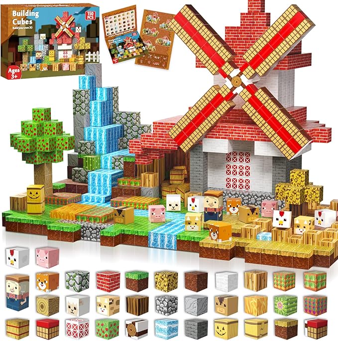 Magnetic Blocks - 150 PCS Build Magnetic Farm Animal Homes - Magnetics Toys for Montessori Toddler Christmas Birthday Gifts - STEM Sensory Toys for 3 4 5 6 7 8 9 10 Year Old Boys & Girls
