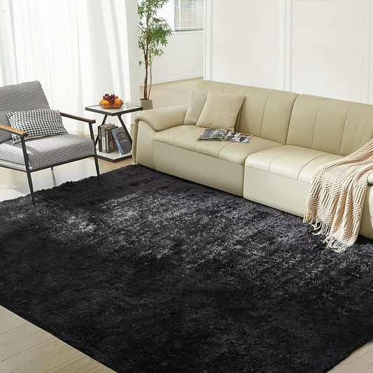 5X8 Ultra Soft Rug for Living Room, Fluffy Shag Area Rug for Bedroom, Modern Shaggy Carpets Fuzzy Rug for Teens Dorm Nursery Home Decor Aesthetic, Upgrade Anti-Skid Durable, Black