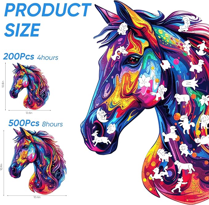 Horse Head Wooden Puzzle for Adults, Horse Wooden Jigsaw Puzzles(15.8 * 18.3in-500pcs), Unique Shape Animal Adult Puzzles,Irregular Wood Puzzles Best Gift for Adults and Kids Family Game