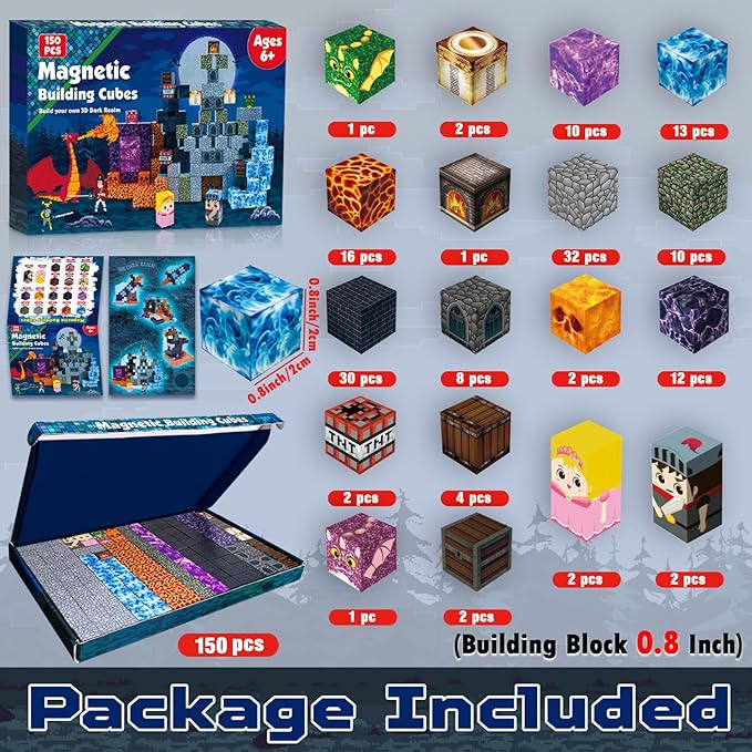 Goody King 150 PCS Magnetic Building Blocks Montessori Magnetic Toys, Build Dark Castle Set, STEM Toddler Sensory Building Blocks for Toddler Boys Girls 3 4 5 6 7 8 9 10th Birthday Gift
