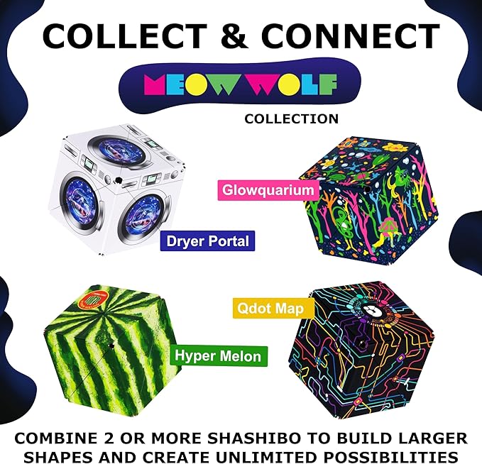 SHASHIBO Meow Wolf Shape Shifting Box - STEM Magnetic Fidget Cube That Transforms Into Over 70 Shapes, Download Fun in Motion Toys Mobile App (Dryer Portal)