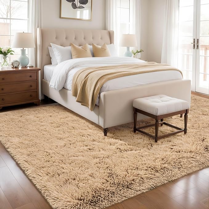 5x8 Fluffy Soft Beige Rug for Living Room Bedroom, Large Area Rugs Super Soft Shaggy Carpet for Classroom Kids Babys Playroom Toddler Nursery Dorm Home, Modern Indoor Non Slip Rug