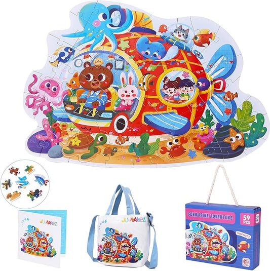 Puzzles for Kids Ages 4-8,59 Piece Unique Large Irregular Animal Shaped Art Puzzle,Floor Puzzles for Kids Ages 3 4 5 6 7 8,Educational Toy Gift Jigsaw Puzzles for Boys Girls (Submarine Adventure)