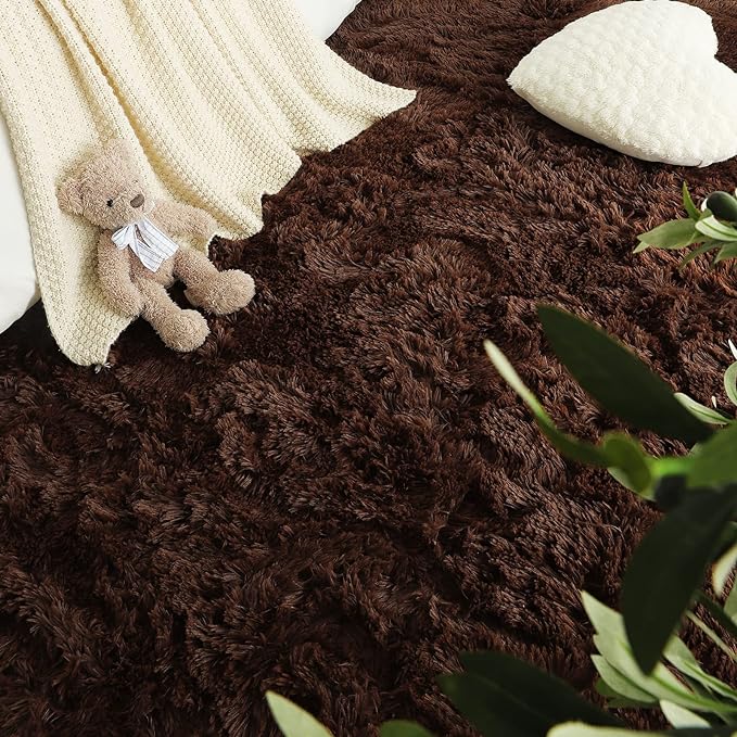 LOCHAS Luxury Round Fluffy Area Rugs for Bedroom Kids Girls Room Nursery, Super Soft Circle Rug, Cute Shaggy Carpet for Children Living Room, 4x4 Feet Brown