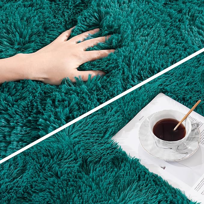 Amearea Shag Blue and Green Runner Rug for Bedroom Girls Living Room, 2x6 Teal Green Feet Extra Soft and Fluffy Shaggy Rugs, Non Slip, Indoor Floor Long Carpet Mat for Boys Nursery Home Decor