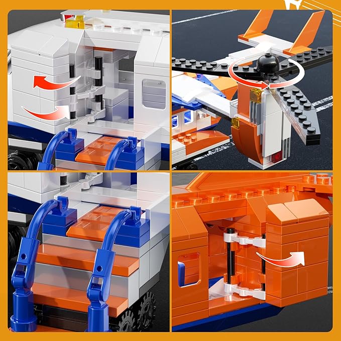 City Plane Building Set, Transport Plane, Helicopter Passenger Airplane 3 in 1 Building Toys with Luggage Trailer, Terminal, Radar Tower, Planes Model for Adults Boys Girls Age 8-12+