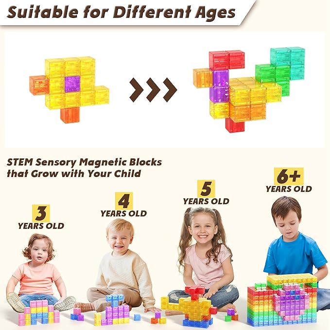 45PCS Magnetic Blocks - Transparent Magnet Cubes, Toddler Building Blocks, Sensory Autism Gifts for Kids Ages 3+, Preschool Travel Toys for 3-5 Year Old Boys and Girls