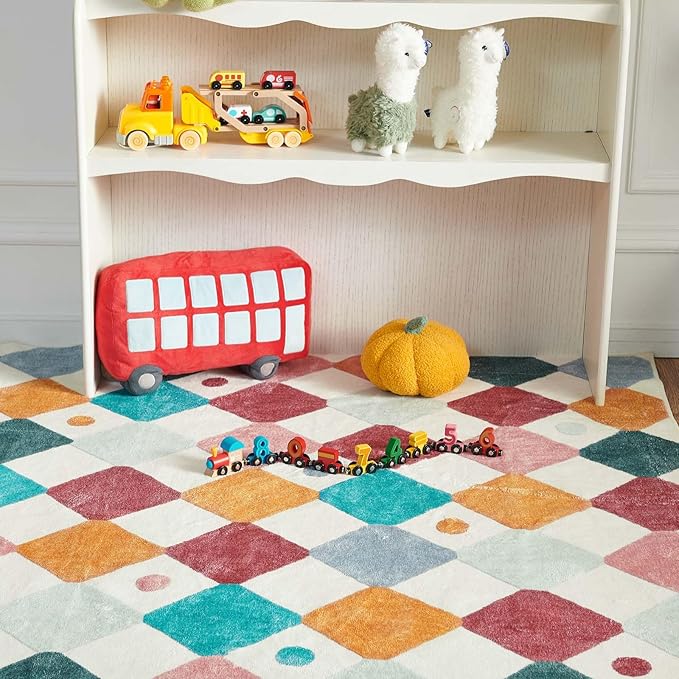 jinchan Area Rug 5x7 Kids Washable Indoor Floor Cover Non Slip Modern Soft Rug Living Room Diamond Carpet Holiday Decor for Nursery Dining Room Bedroom Confetti on Cream