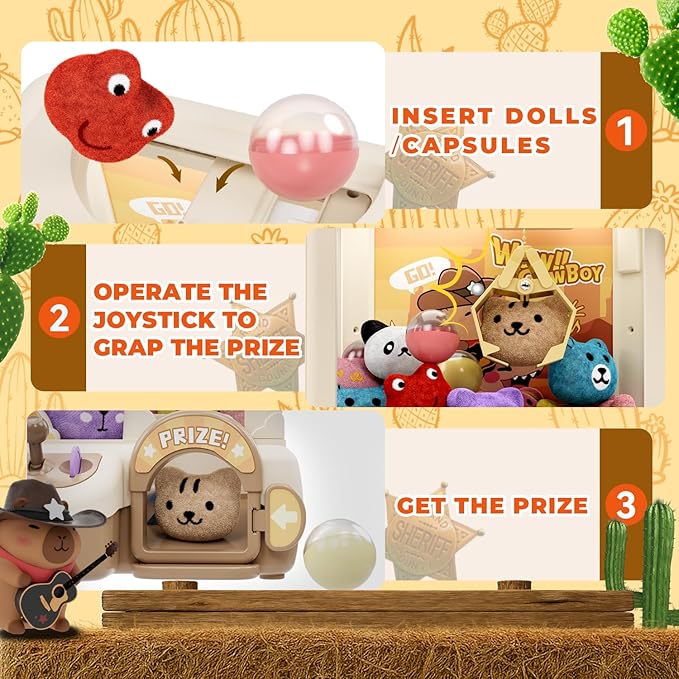 Mini Claw Machine for Kids, Cute Capybara Vending Machine for Girls Age 5-6, Candy Grabber Dispenser with Plush Toy and Capsule for Boys, Birthday Gifts for Age 3+, Perfect for Family, Party