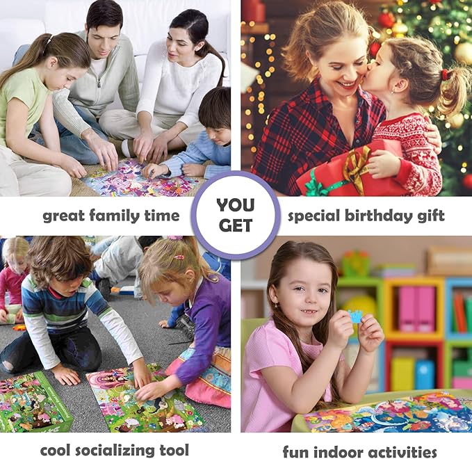 QUOKKA Puzzles for Kids Ages 4-6 - Set of 4x60 Jigsaw Puzzles for Toddlers 3-5 - Unicorn Princess Animals Toys for Children 6-8 yo - Gift Educational Game for Boys & Girls