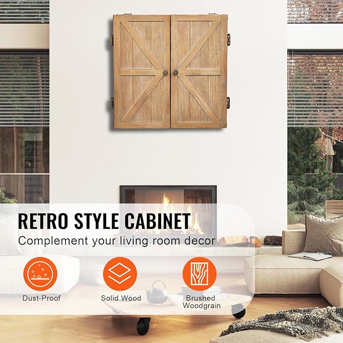 VEVOR Dart Board Cabinet Set, Multiple Styles Ready-to-Play Bundle Official Size, Steel Tip Dart Hideaway Cabinet, Features Easy Assembly, Complete with All Accessories, Perfect for Cricket Games