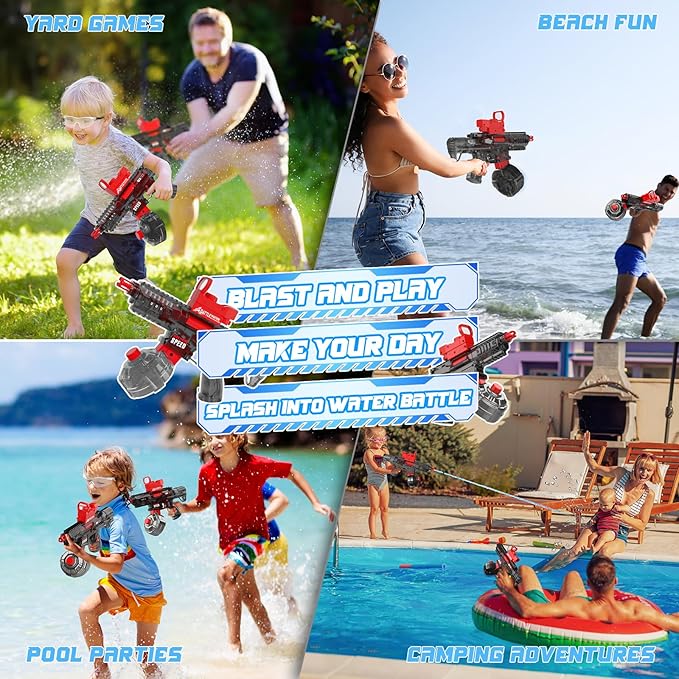 2025 Electric Water Guns for Adults Kids, Automatic Water Gun Toy for Kids Ages 4-8 8-12, Large Capacity High Power, 32ft Ultra-Long Range, Summer Pool Outdoor Beach Water Toys for Boys Girls（Red）