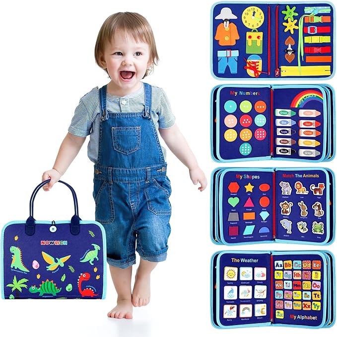 Toddler Busy Board for 1 2 3 Year Old Boys and Girls, Montessori Sensory Toys for Toddlers, Preschool Learning Activities Busy Book, Travel Toys for Airplane Car, Educational Birthday Gifts for Kids