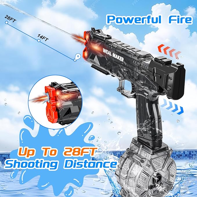 2025 Upgraded Electric Water Gun with LED Flash and Type-C Charging, Automatic Squirt Guns 25-30 FT Range, Realistic Water Pistol for Summer Outdoor Pool Party Kid Sprinkler Toys