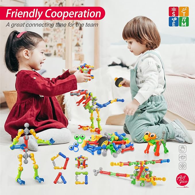 173pcs Kids Building Kit STEM Toys Building Blocks Toy Ages 4-8 Educational Construction Engineering Toys for 3 4 5 6 7 8 Year Old Boy and Girl Creative Kids Games Learning Activities