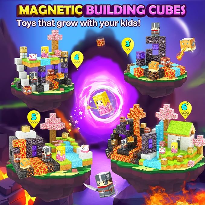 Magnetic Blocks- 100pcs Mine Magnet World Block Cubes Toys for Kids Ages 4-8 Magnetic Tiles Kids Sensory Birthday Gifts Game Toys for Boys & Girls Ages 3+