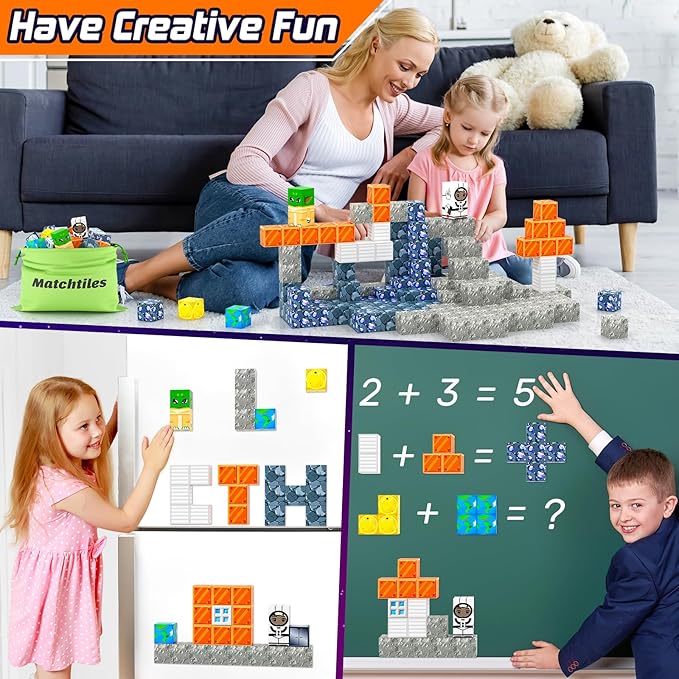 Magnetic Blocks Space Set, Build Mine Magnet World Set, Magnetic Tiles Building Toys for Boys & Girls Age 3-5 5-7, STEM Montessori Sensory Toys for Toddlers Gifts for 3+ Years Old