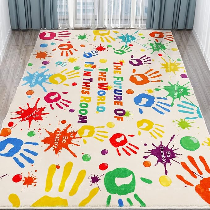 Colorful Kids Rug, Washable Area Rug for Kids Bedroom, Non-Slip Play Mat Ultra Soft Thick Indoor Plush Rugs for Playroom Classroom Nursery Decor (78.7 X 59 INCH)