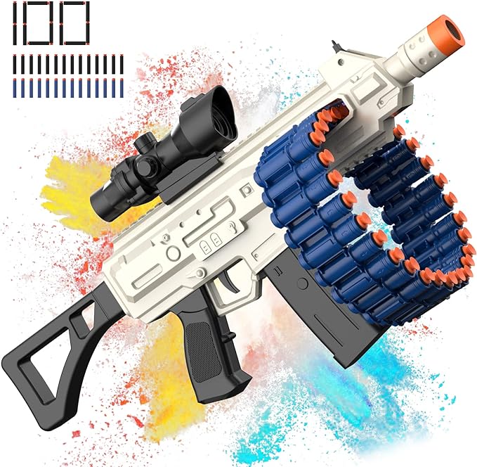 Electric Automatic Toy, JakMean Toy Blaster with 30 Dart Clips and 100 Foam Darts, Outdoor Shooting Games Toys for 6-12 Year Old Boys & Girls Adults, Gifts for Birthday Xmas (J3A)