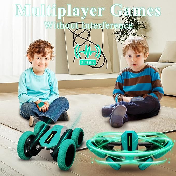 Hand Gesture Sensing Double-Sided Remote Control Car,360° 4wd Off-Road with Lights & Music Indoor/Outdoor Toy for 6-12 Age Boys Birthday Gift (Green)