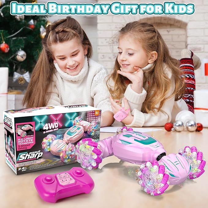 Gesture Sensing RC Stunt Car, Pink Remote Control Car for Girls Birthday Gifts, Pink RC Car for Kids Age 6-12, 2.4Ghz Hand Controlled Twist Cars, 360° Rotating Cars Toy for Girls Age 8 9 10 11+