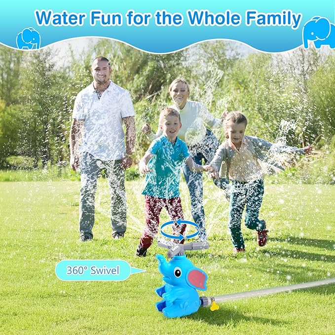 MoKo Water Sprinkler Baseball Toy for Kids Outdoor Play, 2 in 1 Baseball Water Games, 360° Rotatable Yard Sprayer Sprinkler, Toddler Outdoor Toys for Backyard Garden Lawn Pool, Blue Elephant