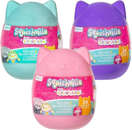 Squishville by Squishmallows Series 10 Mini Mystery Plush (3 Pack) Official Jazwares Plush - Collectible Soft & Squishy Easter Egg Blind Capsules - Styles May Vary - Gift for Boys, Girls & Kids