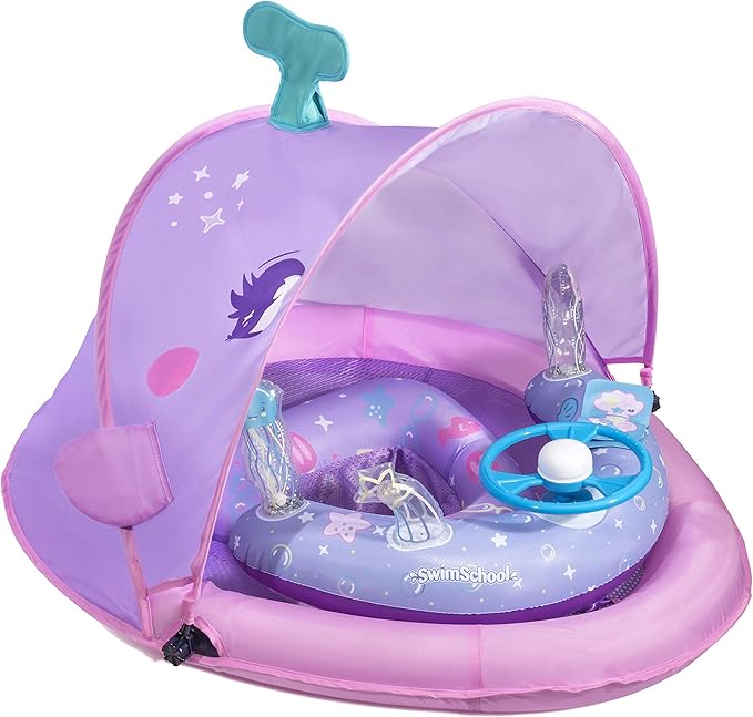 SwimSchool Infant Baby Pool Floats, Free Swimming, Super Buoyant – Ages 6-24 Months – Multiple Colors/Styles – Adjustable Canopies and Seats, Splash & Play Baby Floaties